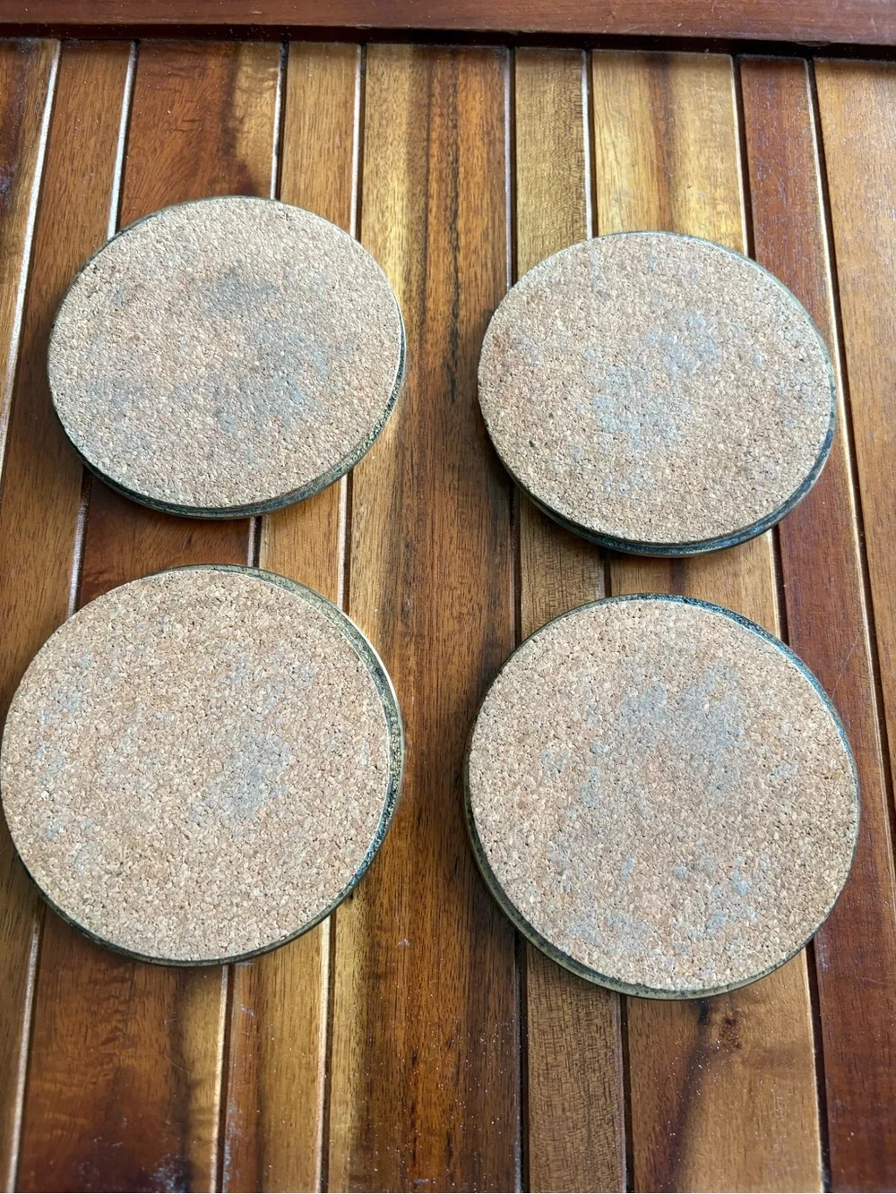 Vintage Solid Brass Leather & Cork Coaster Set of 4 Early Christian Symbols